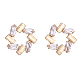 Pair of Cube Shaped Ring Style Women's Zircon Decored Ear Studs (White)