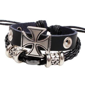CE Europe and the United States ancient Roman cross style personality men bracelet alloy jewelry hand-woven bracelet small jewelry cowhide bracelet couple bracelet men's bracelet punk bracelet - intl