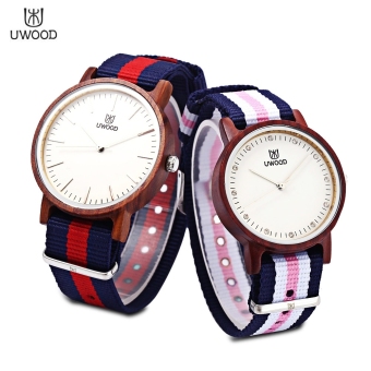 UWOOD UW - 1006 Couple Quartz Watch Japan Movt Nylon Band Wooden Case Wristwatch - intl