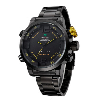 WEIDE WH2309B olahraga militer kuarsa perhiasan Double Movts sejalan waktu alarm tampilan digital ganda memimpin jam tangan untuk pria (Kuning)