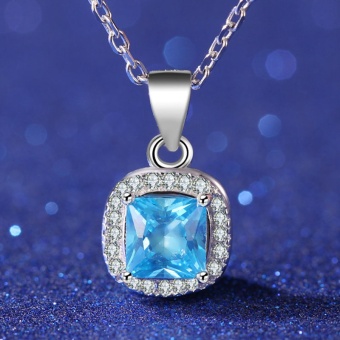 2.8ct Gemstone Jewelry Women Classic 925 Sterling Silver Chain Necklace Blue Topaz Pendant