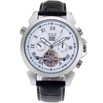 Jargar Men'S Roman Numerals Tourbillon Automatic Silver Luxury Genuine Leather Strap Watch(Silver)