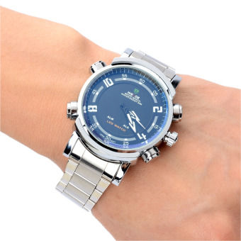 WEIDE WH1101 Digital Stainless Steel + jam tangan sejalan kuarsa memimpin untuk laki-laki (1 x SR626) (International)