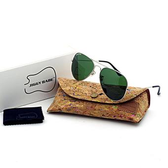 Jiggy Babe Brand Designer Aviator Sunglasses Retro Pilot 3025 58mm( Silver / Deep Green Color ) Fashion Vintage Sun Glasses withUV400 G15 Glass Mirror Lens / Alloy Metal Frame High Quality forMen Women Driver - intl