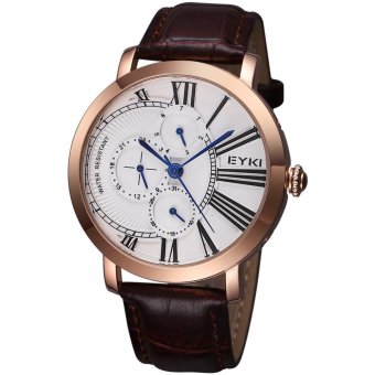 Womdee EYKI Mens WatchesTop Brand Luxury Casual Business Quartz Wristwatch Leather Strap Male Clock Date watch masculino (brown gold white)
