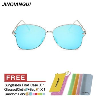 JINQIANGUI Sunglasses Women Oval Titanium Frame Sun Glasses Blue Color Eyewear Brand Designer UV400 - intl