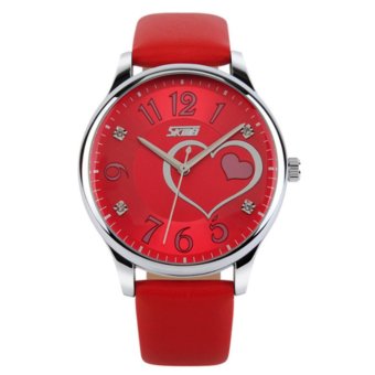 SKMEI Womens Automatic Watch Womens Fashion Leather clock top quality famous china brand waterproof luxury military vintage(Red) - intl