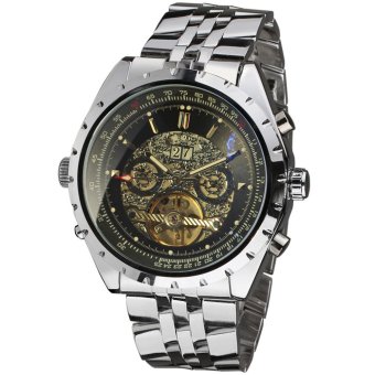 Jargar Men Mechanical Dress Watch Tourbillon Automatic Wristwatch Silver Stainless Steel Strap Gift Box JAG212M4S2 (Black)