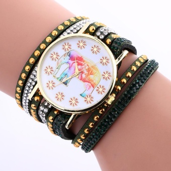 Fashion Elephant Pattern Chimes Leather Bracelet Lady Womans Wrist Watch GN - intl