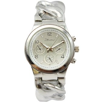 Geneva Jam Tangan Wanita Analog Fashion Casual Wristwatch Stainless Steel Women Watch (Silver)