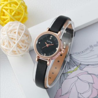 CE Korean version of the trend of female students belt quartz watch female models diamond simple thin belt watch ultra-thin ladies watch fashion single product watch selling single product round dial black strap black dial - intl