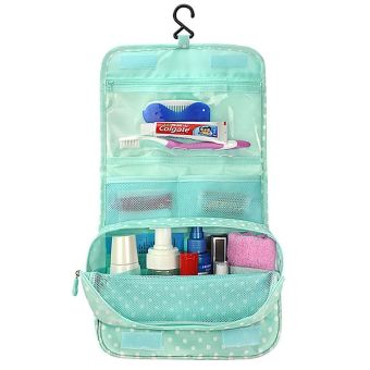 Whyus Travel Large Capacity Foldable Hanging Cosmetic Washing Storage Bag Organizer-Green Dots