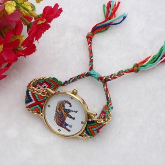 Women Girl Handmade Braided Elephant Bracelet Dial Quarzt Watch Color - intl