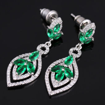 Wedding Jewelry Female Earrings Created Emerald Green Sterling Silver Drop Earrings Dangle