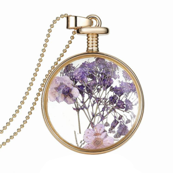 Phoenix B2C Women's Fashion Dried Flower Round Locket Pendant Charm Chain Necklace Jewelry (#11)