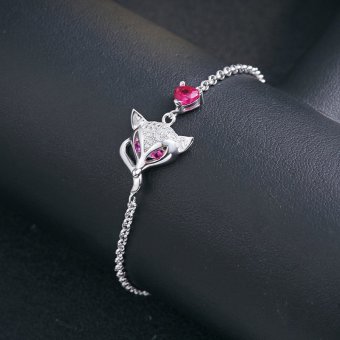 Solid 925 Sterling Silver Jewelry Women Chain Link Bracelet Red Ruby Gemstone Bracelet Gift