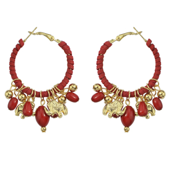 Ethnic Style Jewelry Colorful Bead Resin Gold Elephant Charm Hoop Earrings for Women
