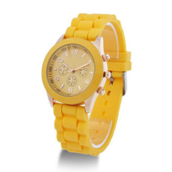 Unisex Geneva Silicone Jelly Gel Quartz Analog Sport Wrist Watch Women Girls (Yellow)