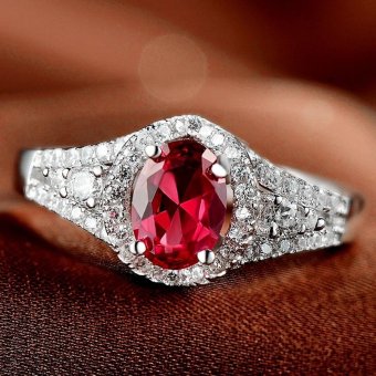 Women 3ct Engagement Ring S925 Silver Gemstone Ruby Prong Settings Solitaire Cocktail Ring - intl
