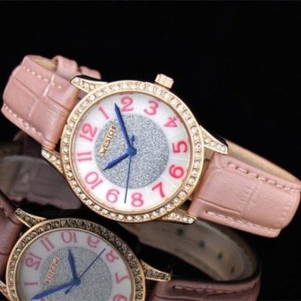 yiuhua Authentic West Chi westchi fashion ring diamond gold shellpowder quartz watch W3122L watch belt (Pink) - intl