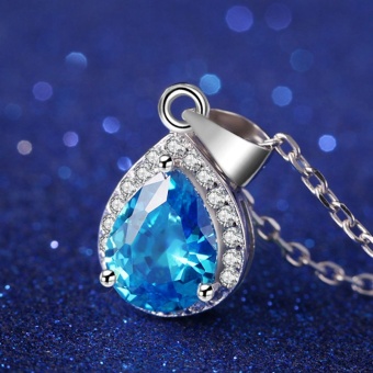 1.8ct Gemstone Pendant Blue Topaz Solid 925 Sterling Silver Box Chain Necklace Jewelry Gift for Women