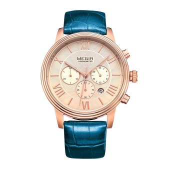 MEGIR Brand Men Genuine Leather Watch Analog Display Military Watches Date Chronograph Sport Watch 