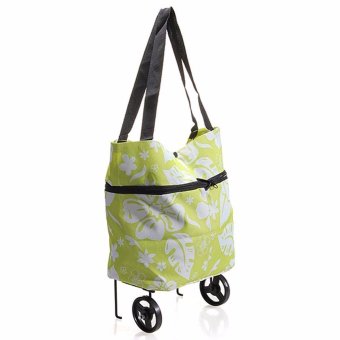 Foldable Trolley Bag Hijau bunga Cart Tas Troly Troli Keranjang Lipat