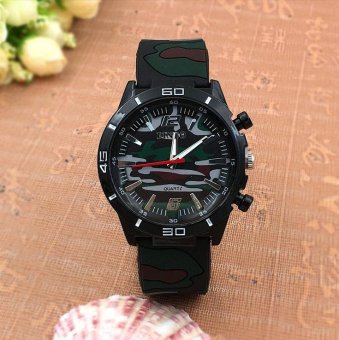 CE camouflage silicone watch male European and American military watch fashion table outdoor men's sports watch fashion single product watch selling single product round dial camouflage strap black dial-B - intl