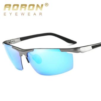 AORON Men's Fashion Aluminum Magnesium Riding Glasses UV400 Polarized Sunglasses 8530(Grey&Blue) - intl