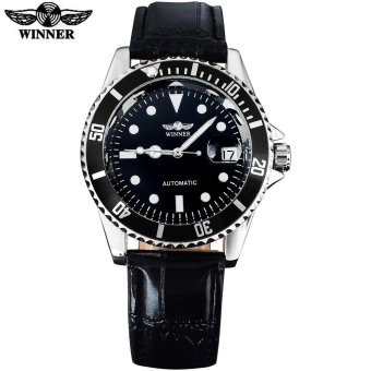 2016 WINNER China brand men dress automatic self wind watches creative silver case transparent glass auto date leather band - intl