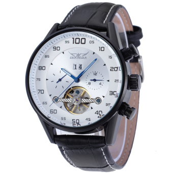 Jargar Automatic Dress Watch with Black Leather Strap Gift Box JAG16556M3B1 (White) - intl