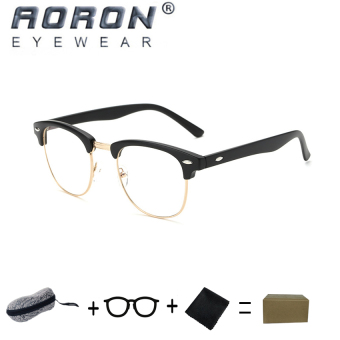 [Buy 1 Get 1 Freebie] AORON Brand Retro Reading Glasses Anti-radiation Computers Glasses Anti-blue Light Eyeglasses 5162(Sand Black) - intl