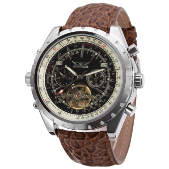 Jargar Men Mechanical Dress Watch Tourbillon Automatic Wristwatch Black Leather Strap Gift Box JAG212M3S5