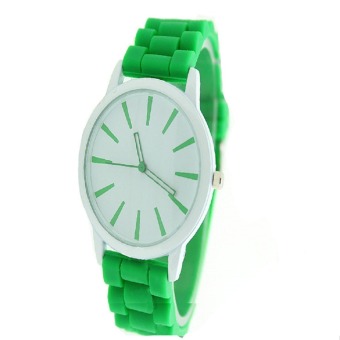 Thinch Women's Fashion Crystal Case Green Silicone Band Quartz Wrist Watch Jelly Watches Gifts