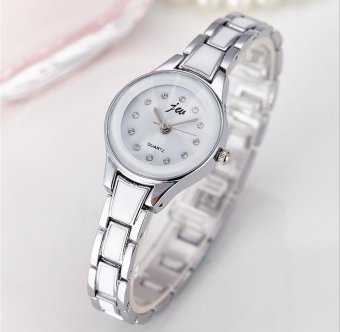 CE high-grade steel fashion ladies watch female models waterproof watch student watch fashion single product watch selling single product round dial Silver strap white dial - intl