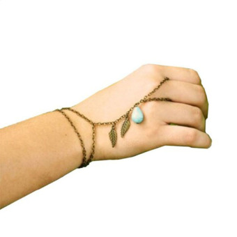 Fashion New Leaves Turquoise Bracelet Finger Ring Bangle Slave Chain (Intl)