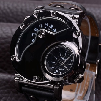 Men's Stainless Steel Leather Band Analog Quartz Clock Wrist Watch VVF - intl