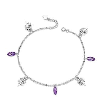 Trendy Clover Style Ankle Chain Bracelet Genuine 925 Sterling Silver Chain Link Bracelet Crystal Jewelry - intl
