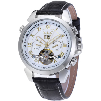 Jargar Automatic Dress Watch with Black Leather Strap Gift Box JAG057M3S1 (White) - intl