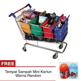 Generic Kantong Belanja IMPORT ORIGINAL 4 pc - Tas Belanja Supermarket Serbaguna + FREE TEMPAT SAMPAH KARTUN MINI
