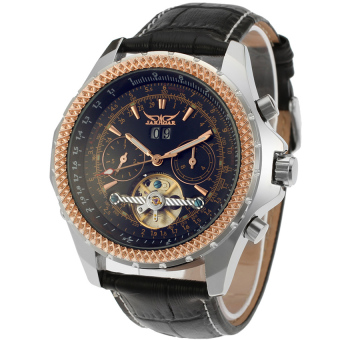 MiniCar Jargar Men Mechanical Dress Watch Tourbillon Automatic Wristwatch Black Leather Strap Gift Box JAG070M3T1