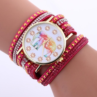 Fashion Elephant Pattern Chimes Leather Bracelet Lady Womans Wrist Watch HOT - intl