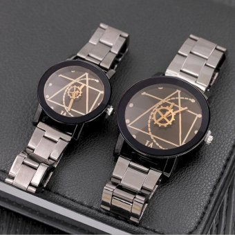CE set of two Korean compass carousel gear pointer watch explosion couple British personality alloy steel band couple watches men fashion watches fashion single product couple fashion watches selling single product round black dial black dial - intl