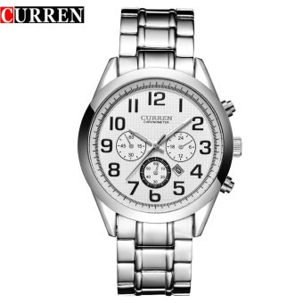 CURREN High quality men fashion casual calendar japanese movement sport curren 8050 watch(White) - intl