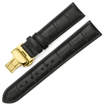 iStrap 14mm Calf Leather Watch Band Strap W/ Golden Tone Steel Push Button Deployment Buckle Black  