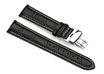 iStrap 16mm Calf Leather Strap Croco Grain Replacement Watch Band for Men With Steel Buckle Black  