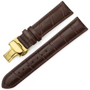 iStrap 16mm Genuine Leather Strap Butterfly Deployment Buckle Watch Band for Golden Tone Cases Brown  