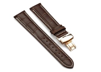 iStrap 19mm Calf Leather Strap Alligator Grain Replacement Watch Band for Rose Gold Cases Brown  