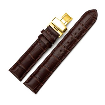 iStrap 19mm Genuine Leather Strap Replacement Watch Band W/ Golden Tone Steel Deployment Clasp Brown  