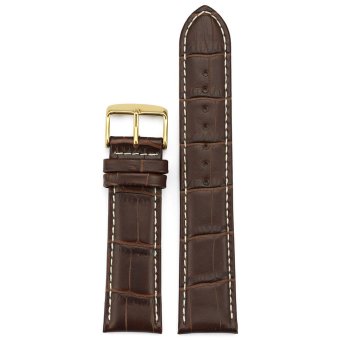 iStrap 19mm Genuine Leather Watch Band Alligator Grain Golden Tone Tang Buckle Padded - Brown  